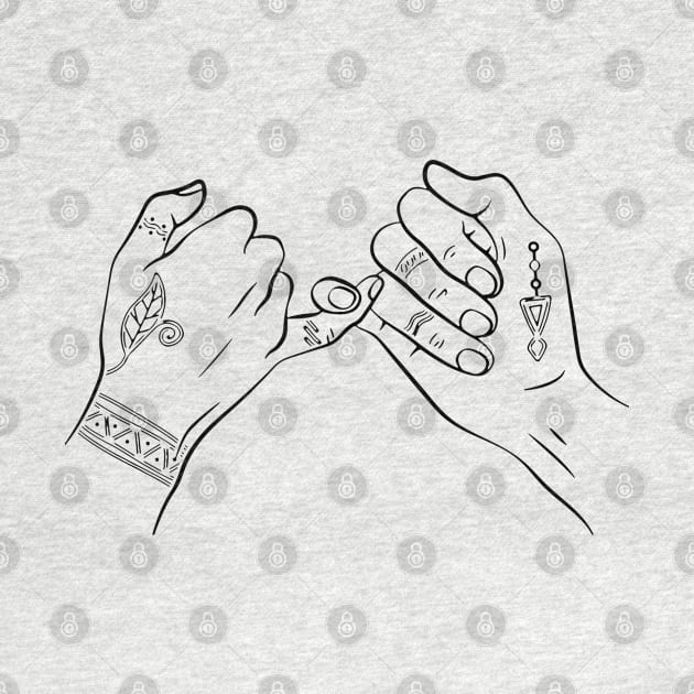 Pinky swear temporary tattooed hands, hands outline tattoo decal sticker, best friends iluustration by Modern Art